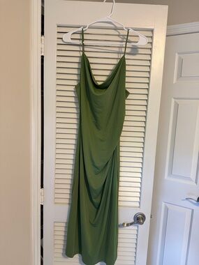 H&M Olive Green Cowl Midi Slip Dress